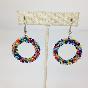 Vintage 70s colorful beaded boho earring danglers